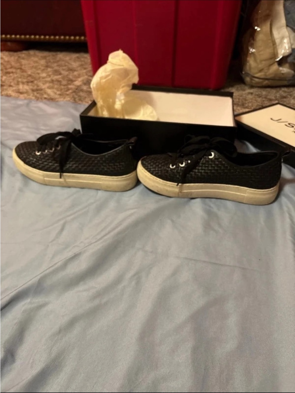 J Slides Black Woven Low-Top Sneakers with White Soles